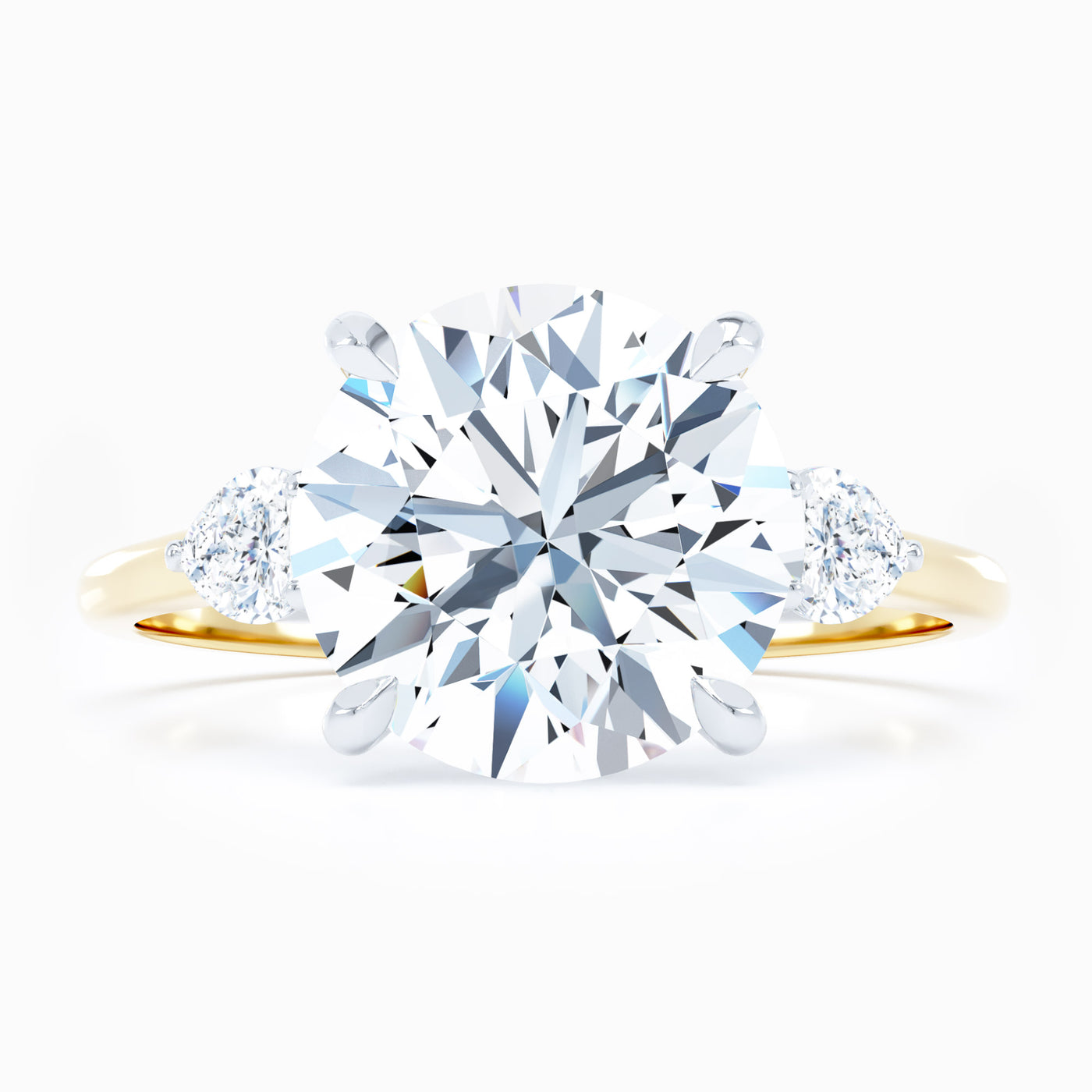 3 Stone Pear Shape Sides Round Engagement Ring