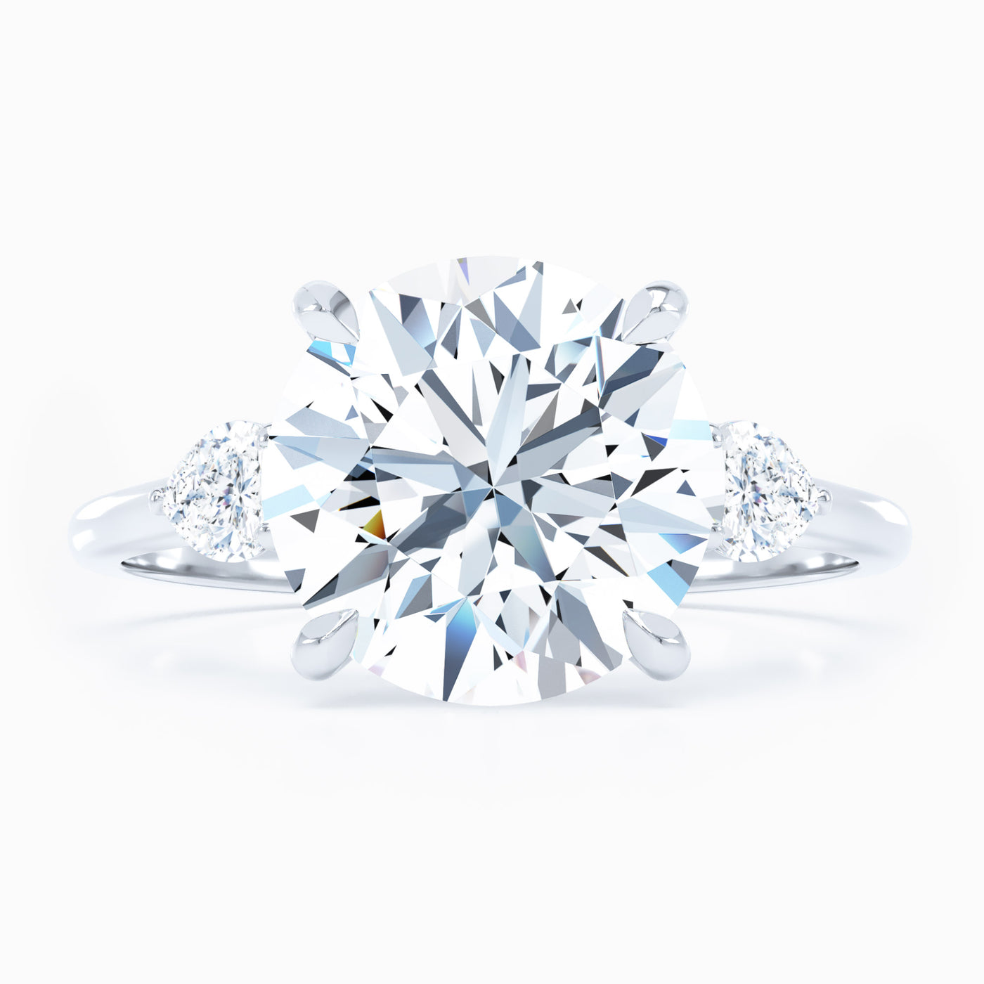 3 Stone Pear Shape Sides Round Engagement Ring