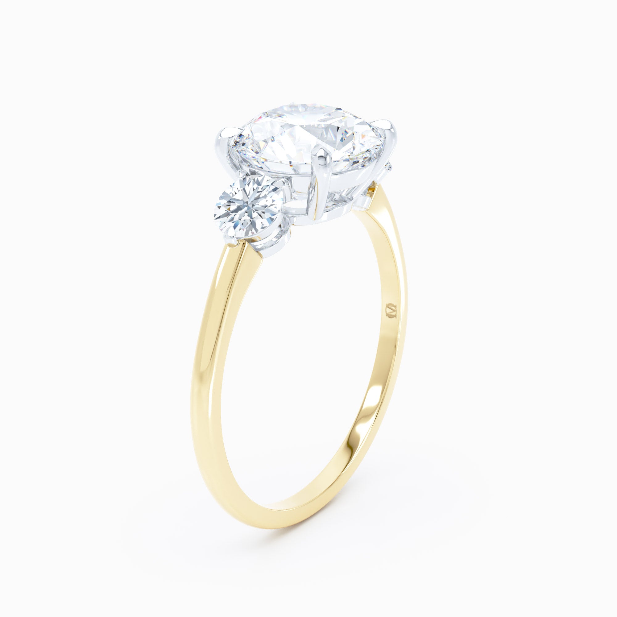 3 Stone Round Sides Round Engagement Ring