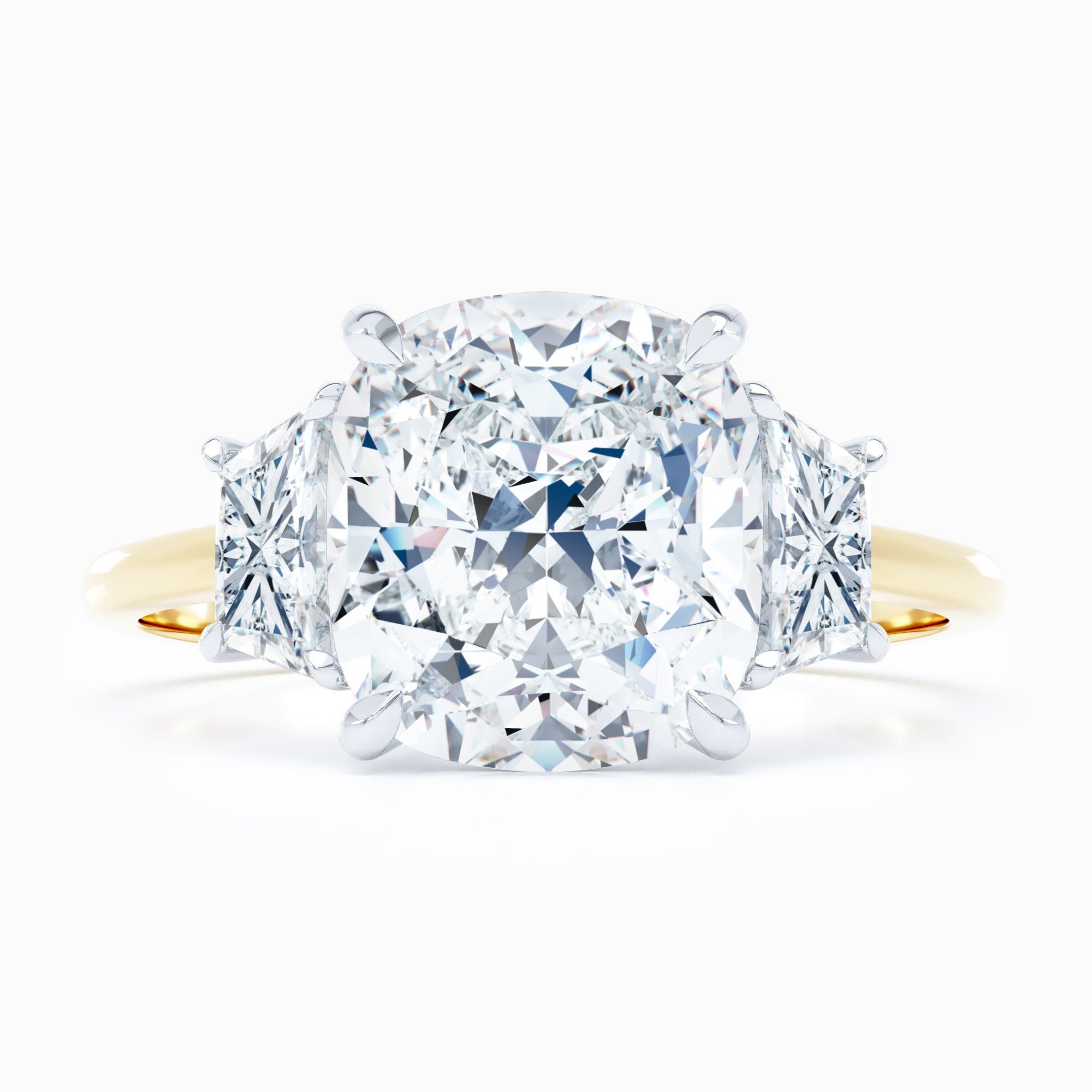 3 Stone Trapezoid Sides Cushion Engagement Ring