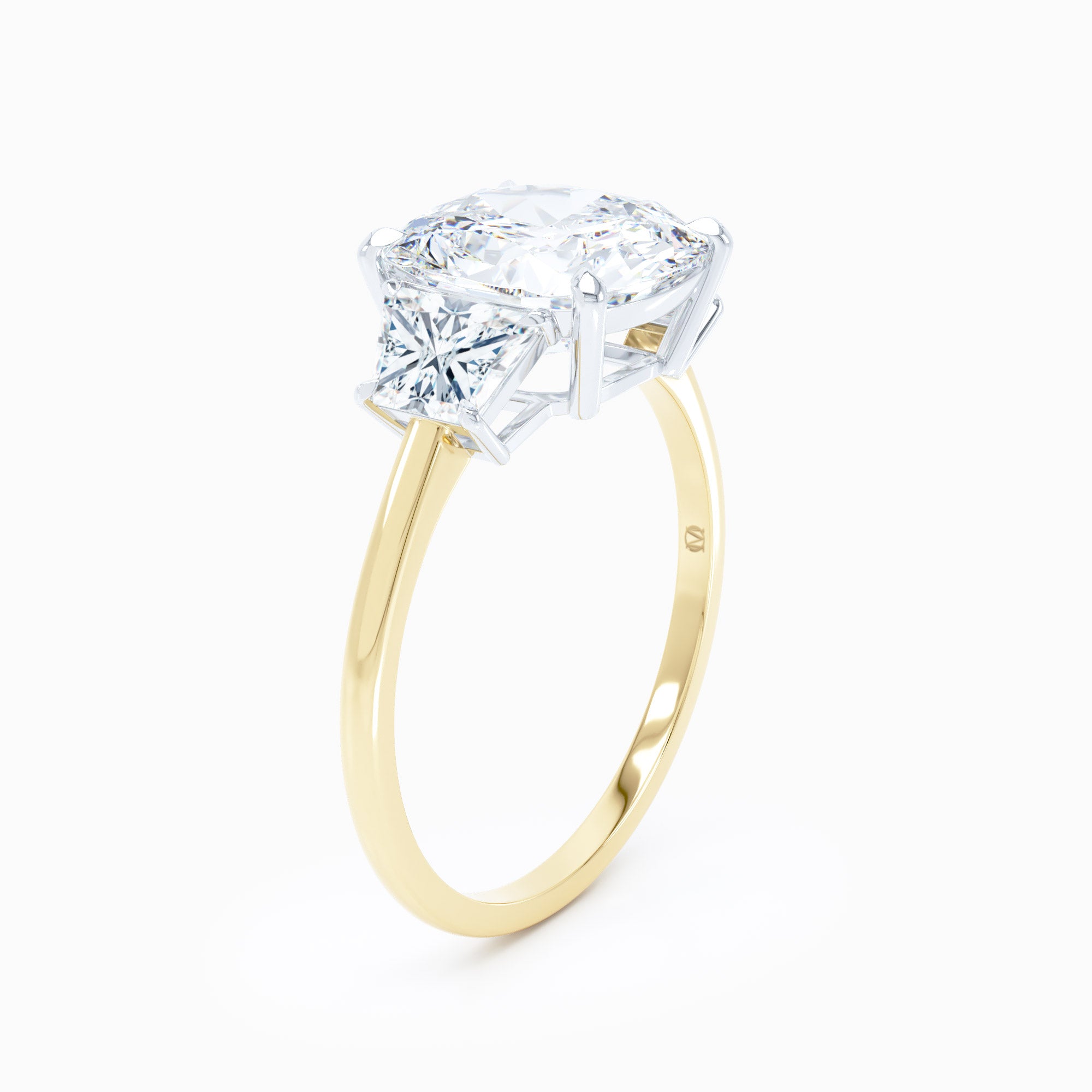 3 Stone Trapezoid Sides Cushion Engagement Ring