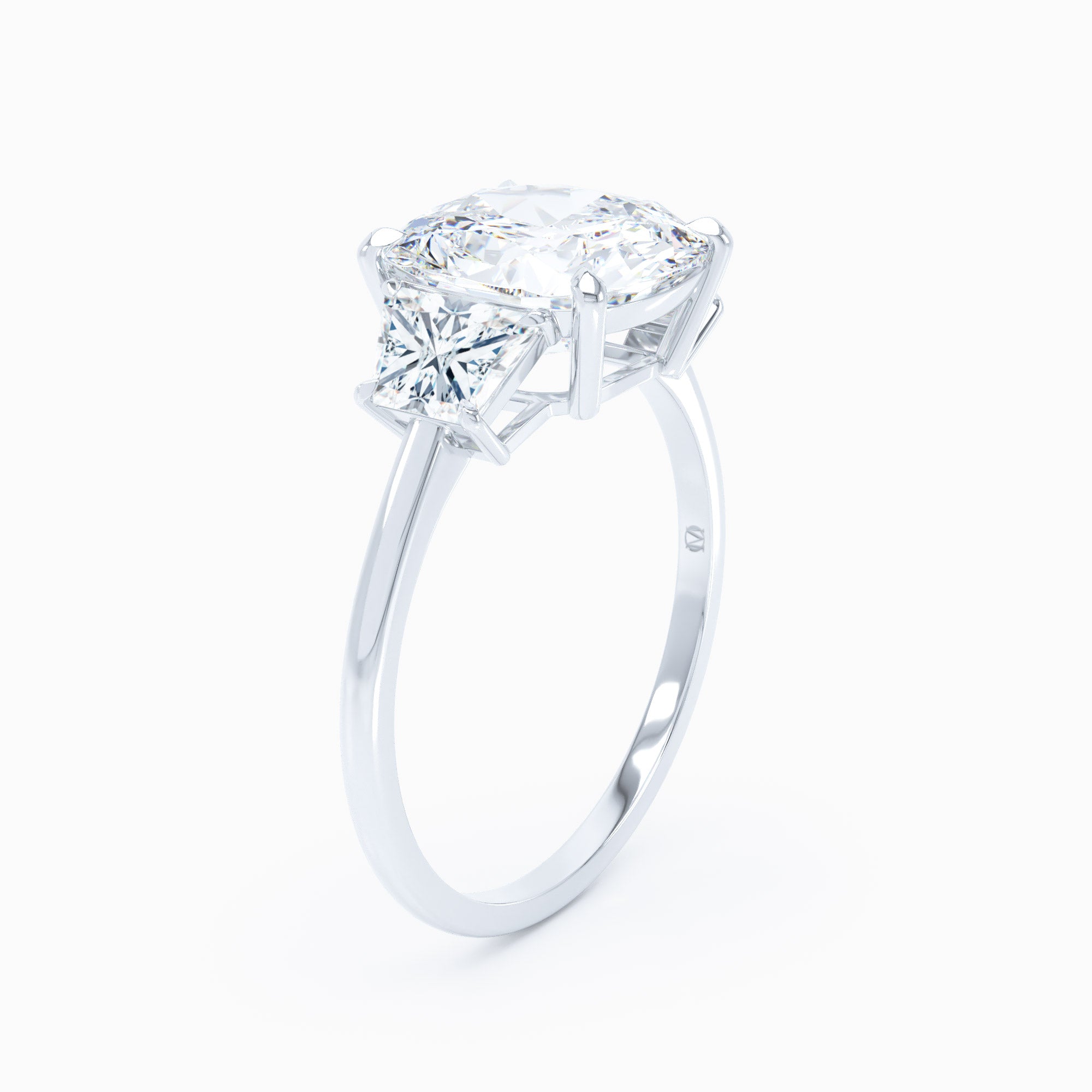 3 Stone Trapezoid Sides Cushion Engagement Ring