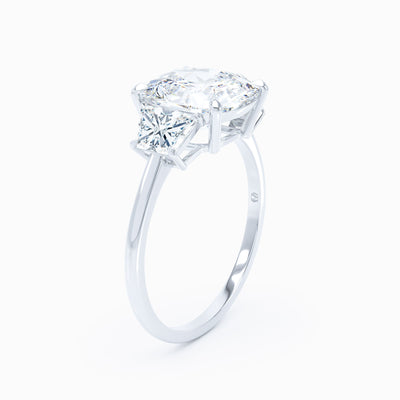 3 Stone Trapezoid Sides Cushion Engagement Ring