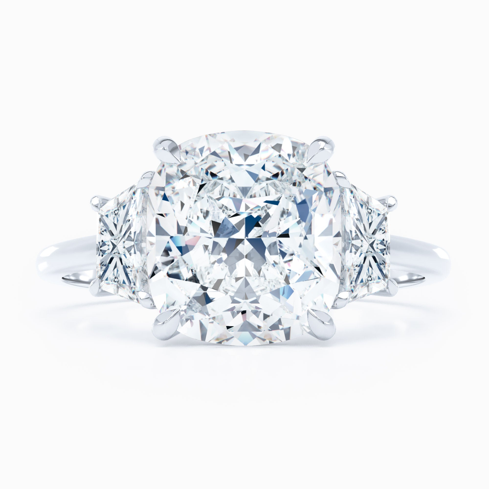 3 Stone Trapezoid Sides Cushion Engagement Ring