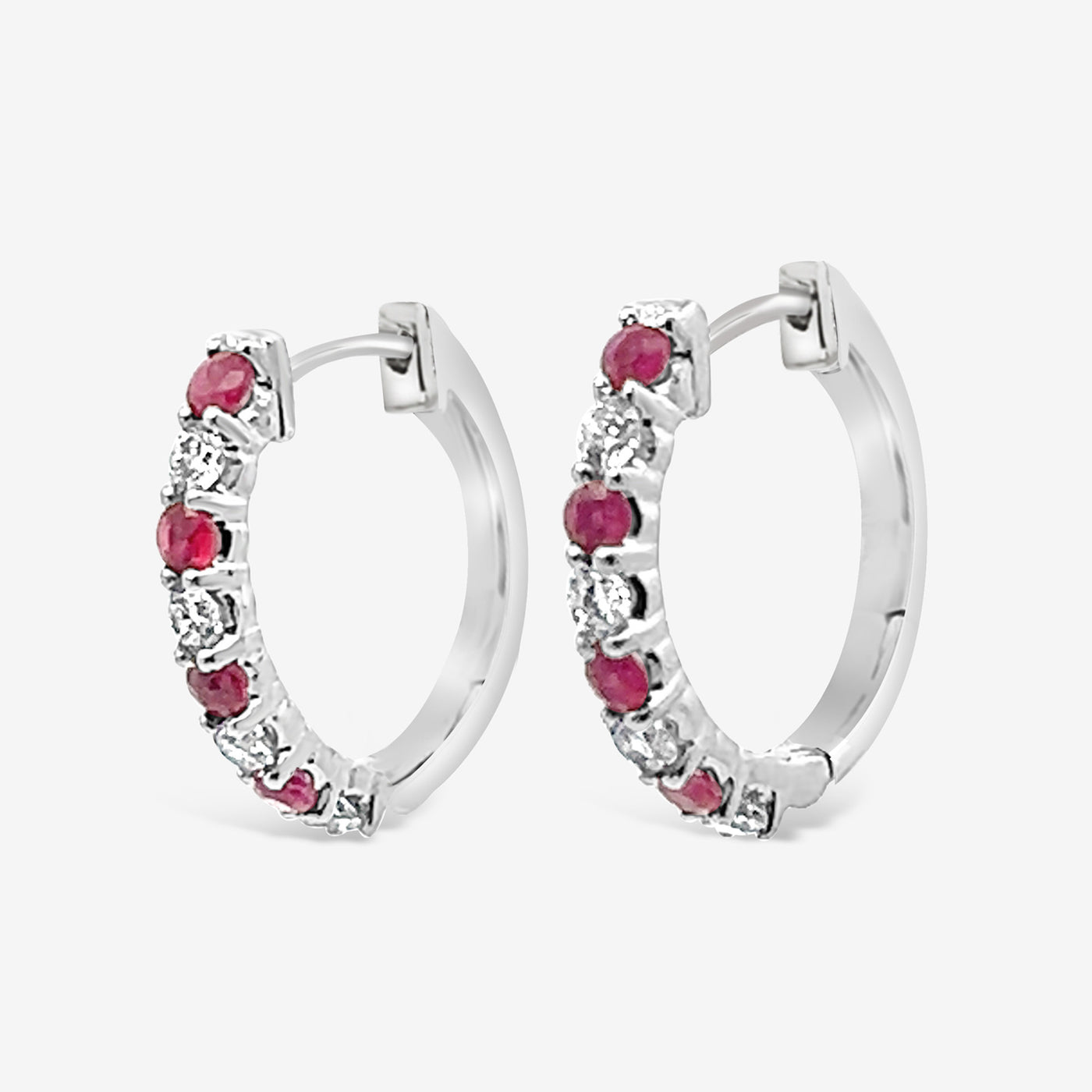 Alternating Ruby & Diamond Hoop Earrings