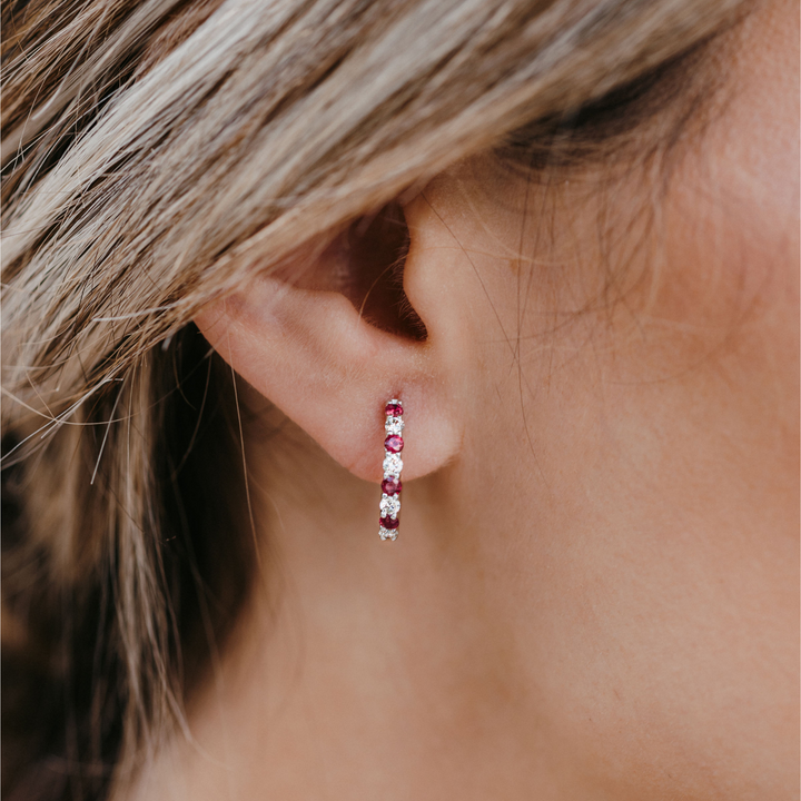Alternating Ruby Diamond Hoop Earrings Mavilo