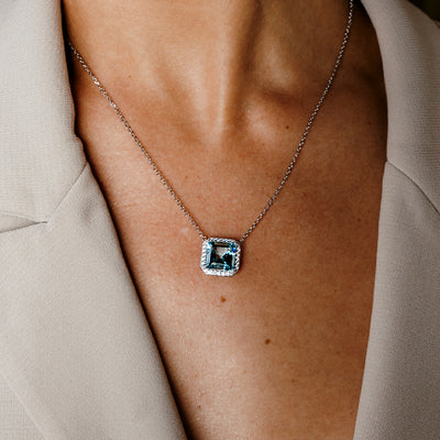7.86CT Aquamarine and Diamond Halo Necklace