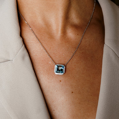 Aquamarine and Diamond Halo Necklace