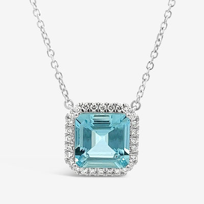 Aquamarine and Diamond Halo Necklace