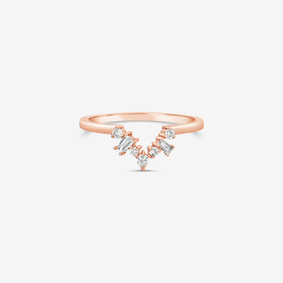 Baguette & Round Diamond "V" Ring