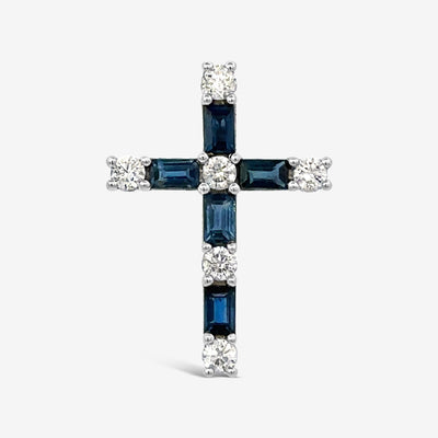 Baguette Sapphire & Diamond Cross Pendant