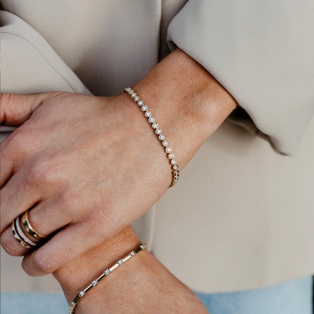 Bezel-Set Diamond Tennis Bracelet