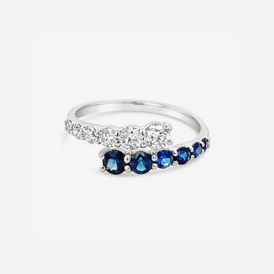 Blue Sapphire & Diamond Bypass Ring