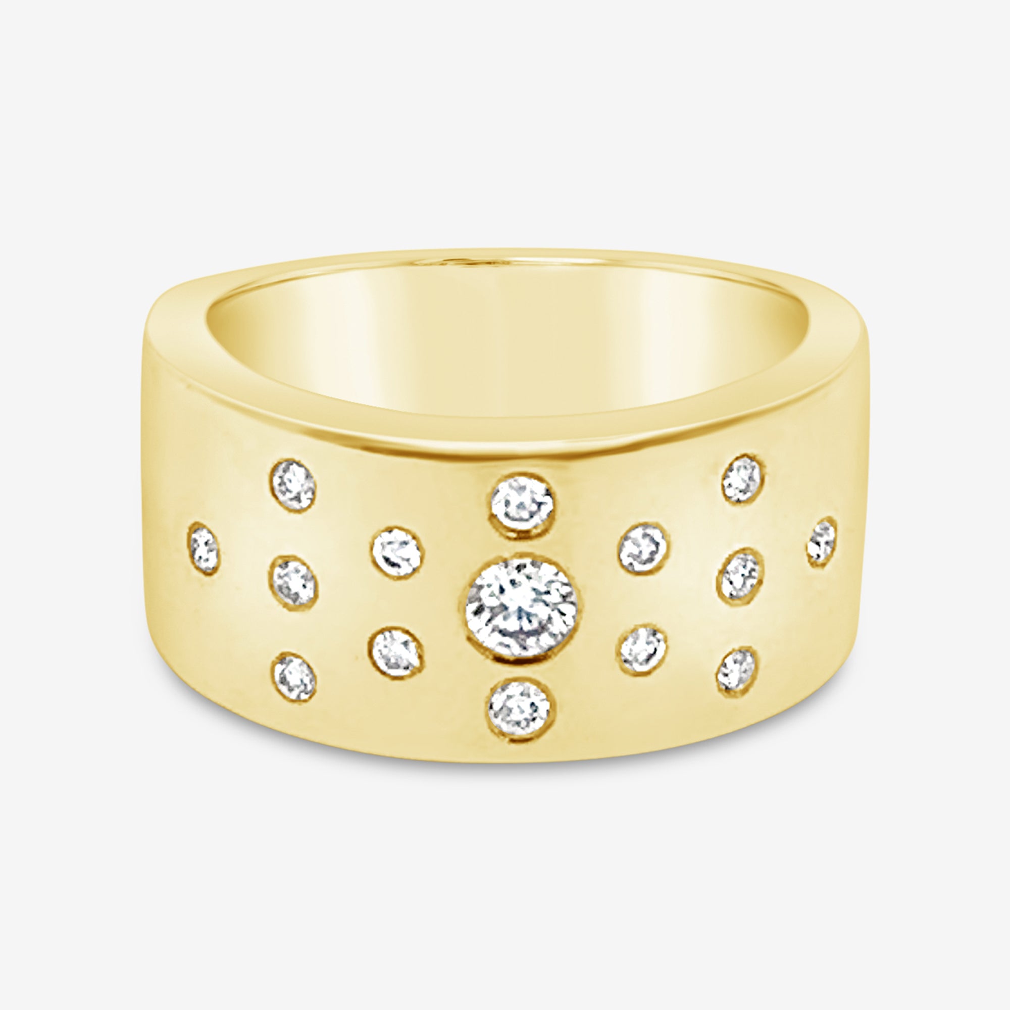 Burnished-Set Wide Band Diamond Ring