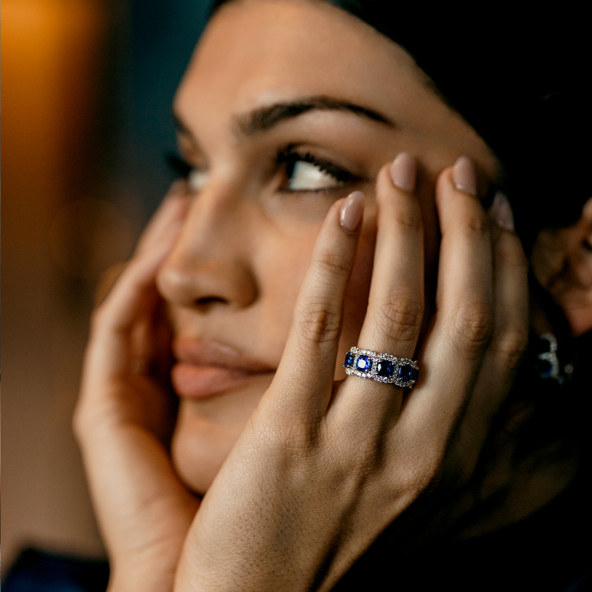 Cushion Cut Blue Sapphire & Diamond Small Ring