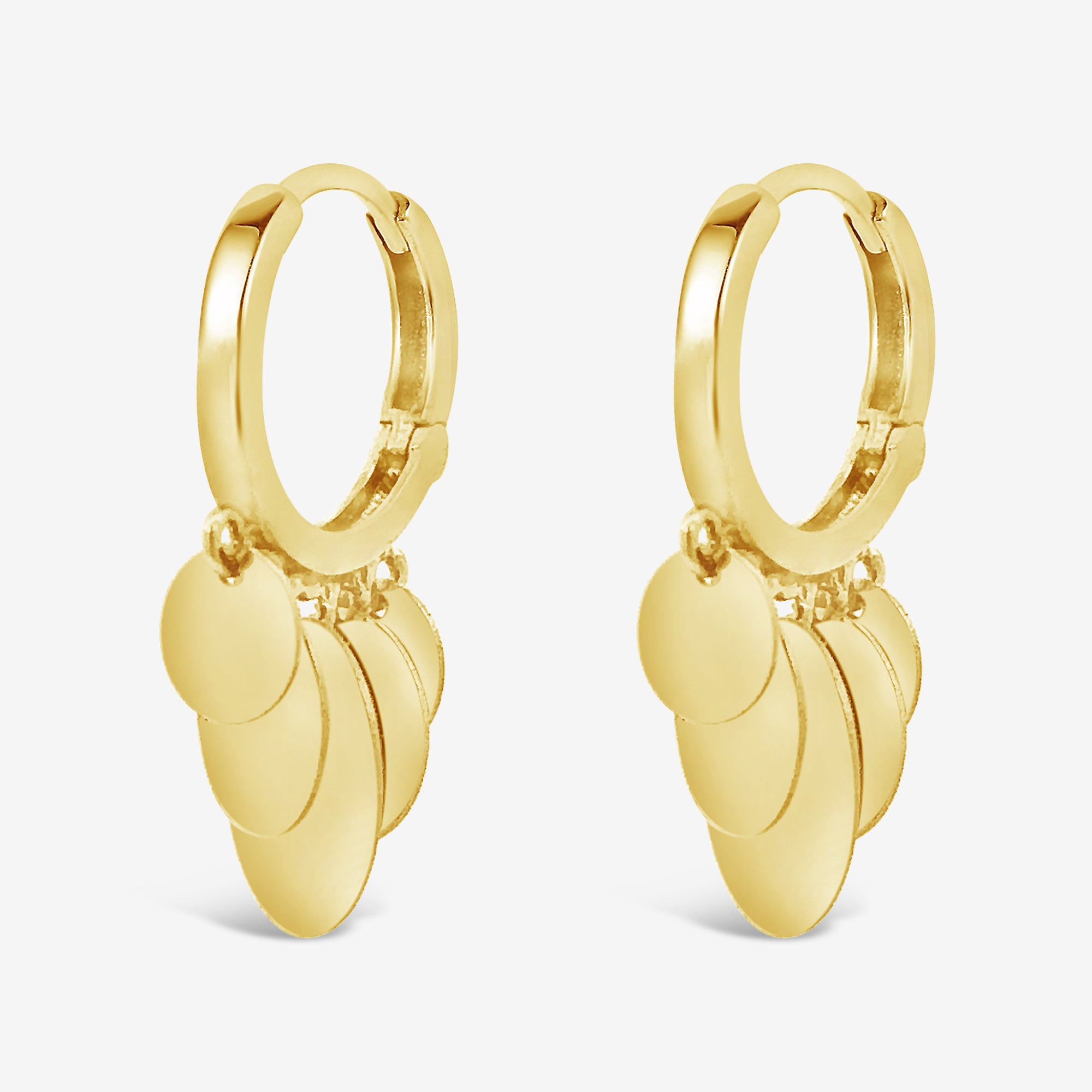 Dangling Disks Huggie Earrings