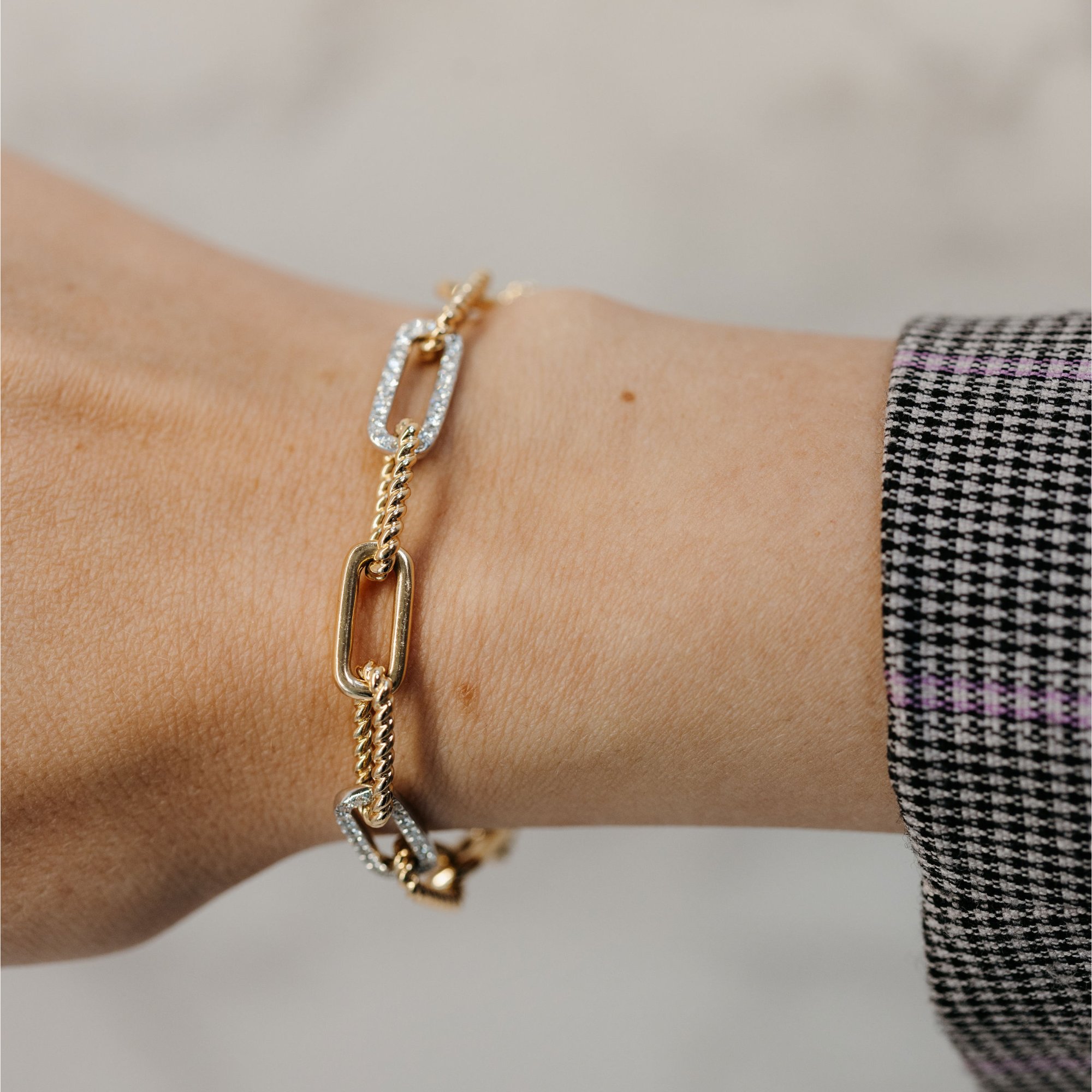 Diamond Paperclip & Cable Links Bracelet
