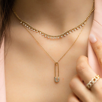 Diamond Safety Pin Necklace