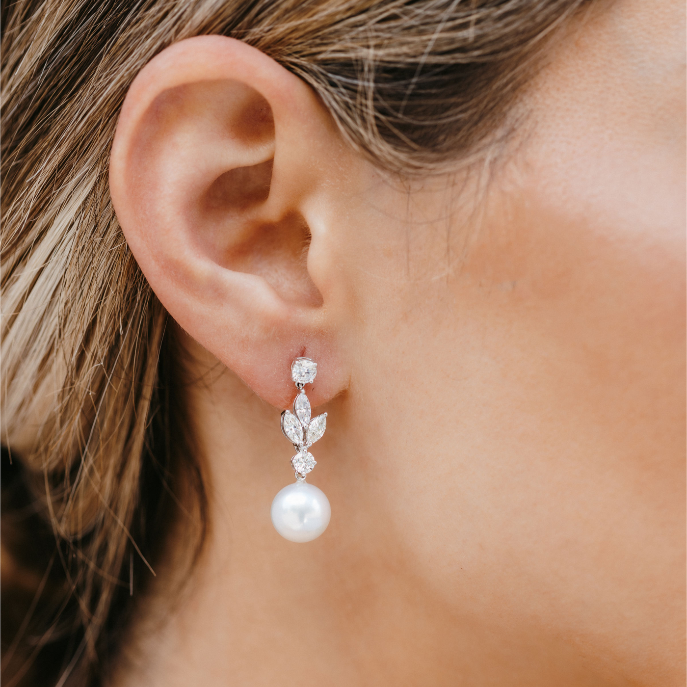 White Pearl and Diamond Teardrop Earrings – Chan Luu