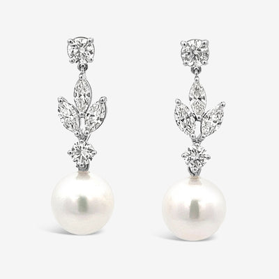 Diamond and Pearl Dangle Earrings