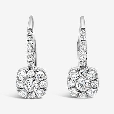 Drop Cushion Shape Halo Earrings