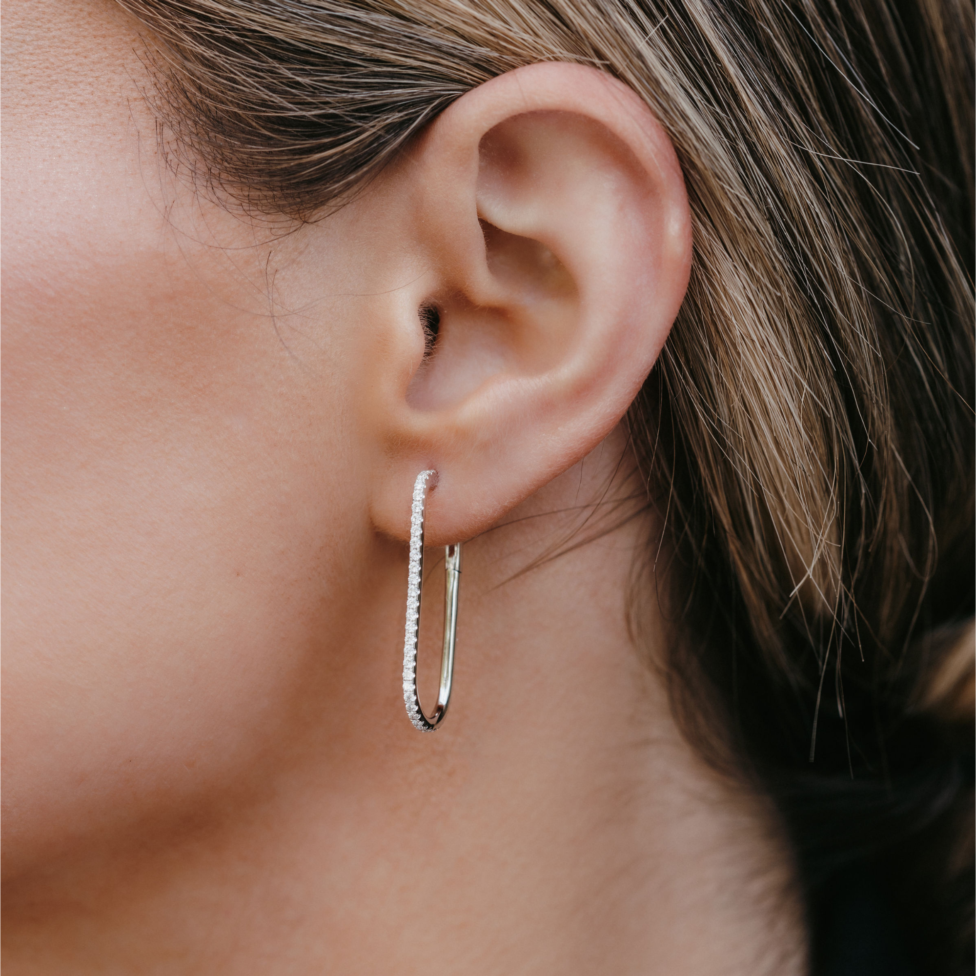 Diamond Elongated U-Hoop Earrings