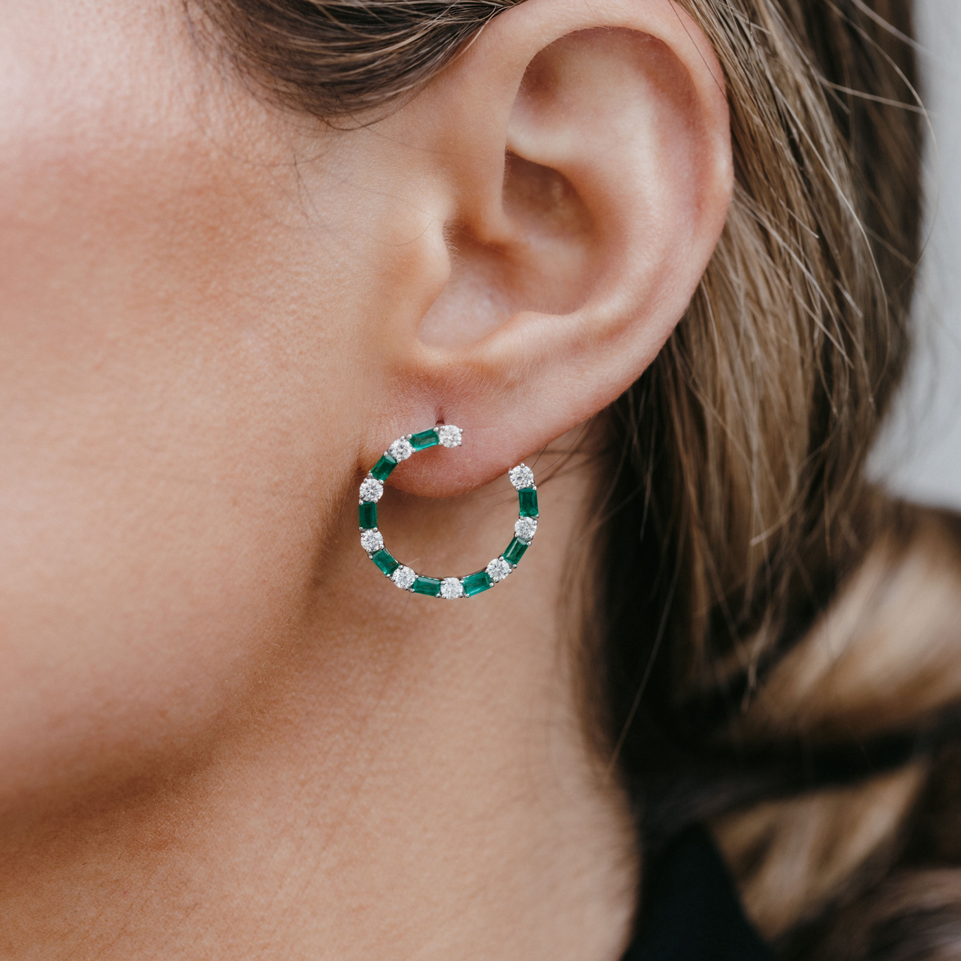 Emerald & Diamond Circle Earrings