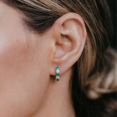Emerald and Diamond U Hoop Earrings