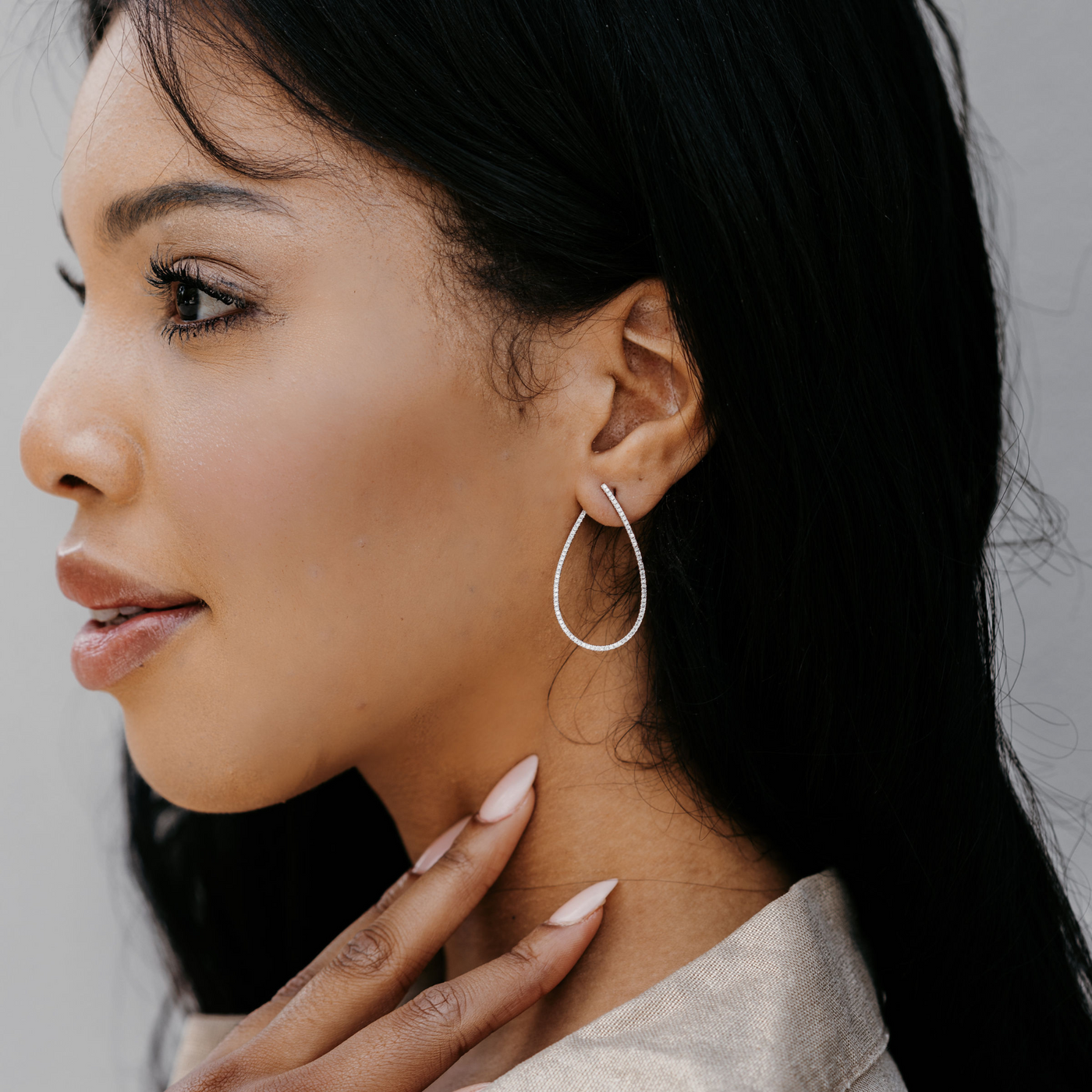 Forward Facing Diamond Hoop Earrings