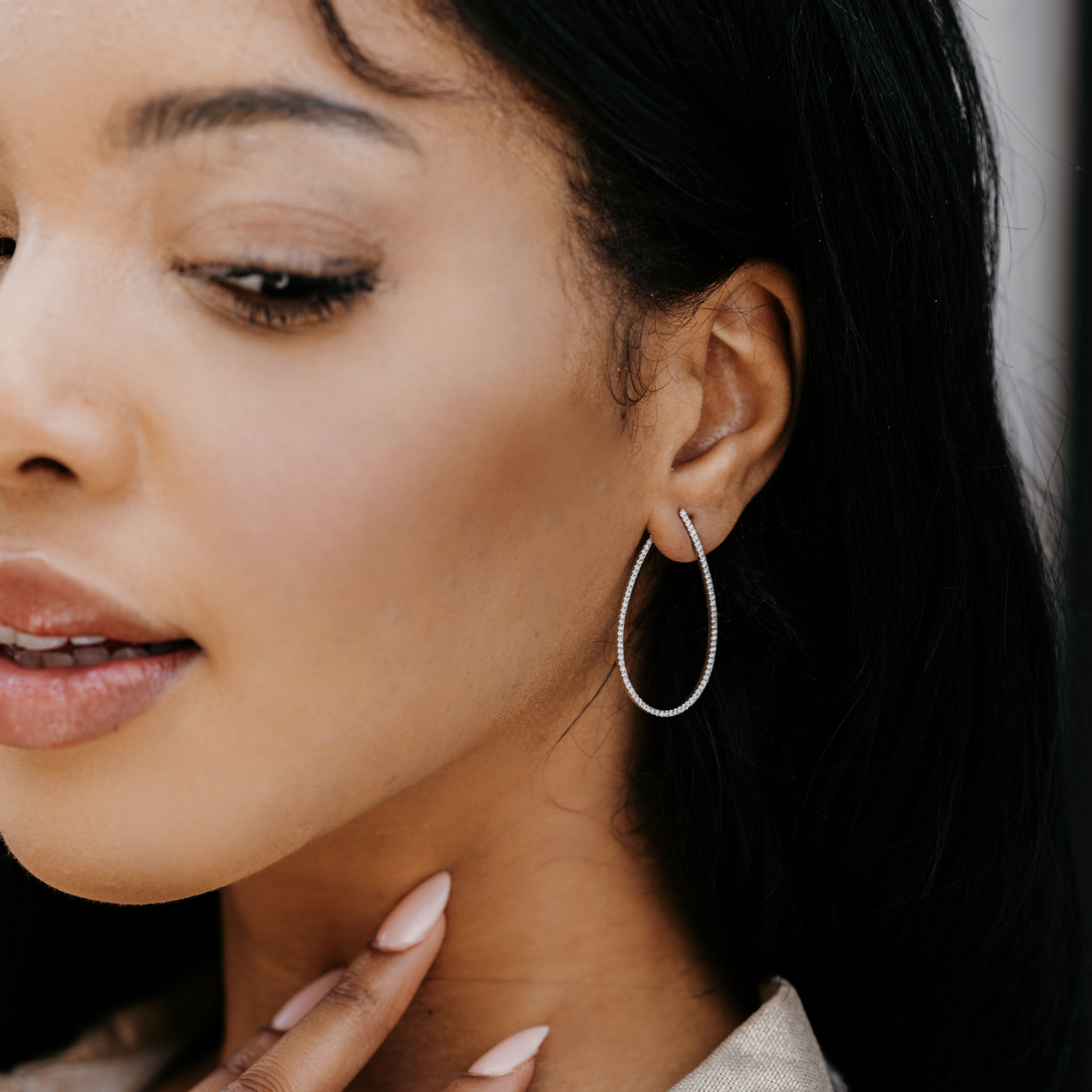 Forward Facing Diamond Hoop Earrings
