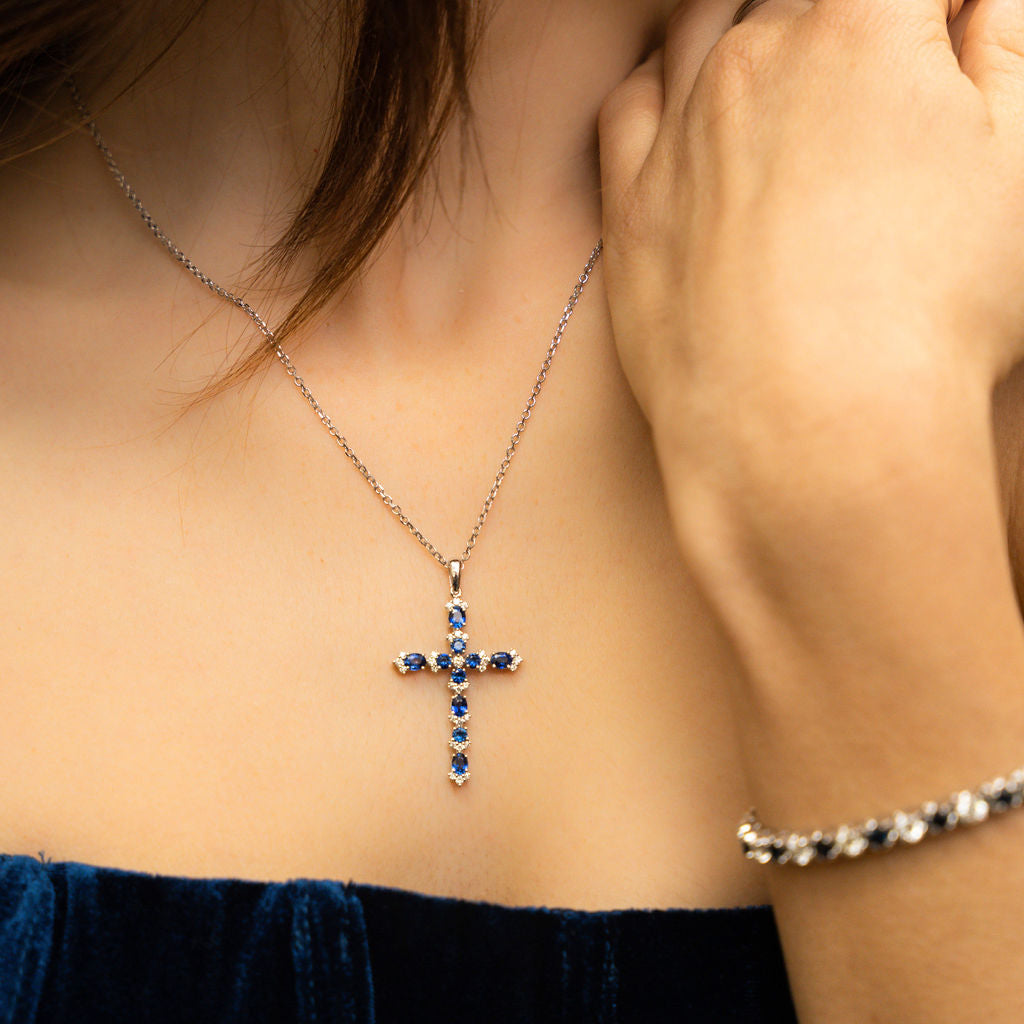 Blue diamond cross necklace shop