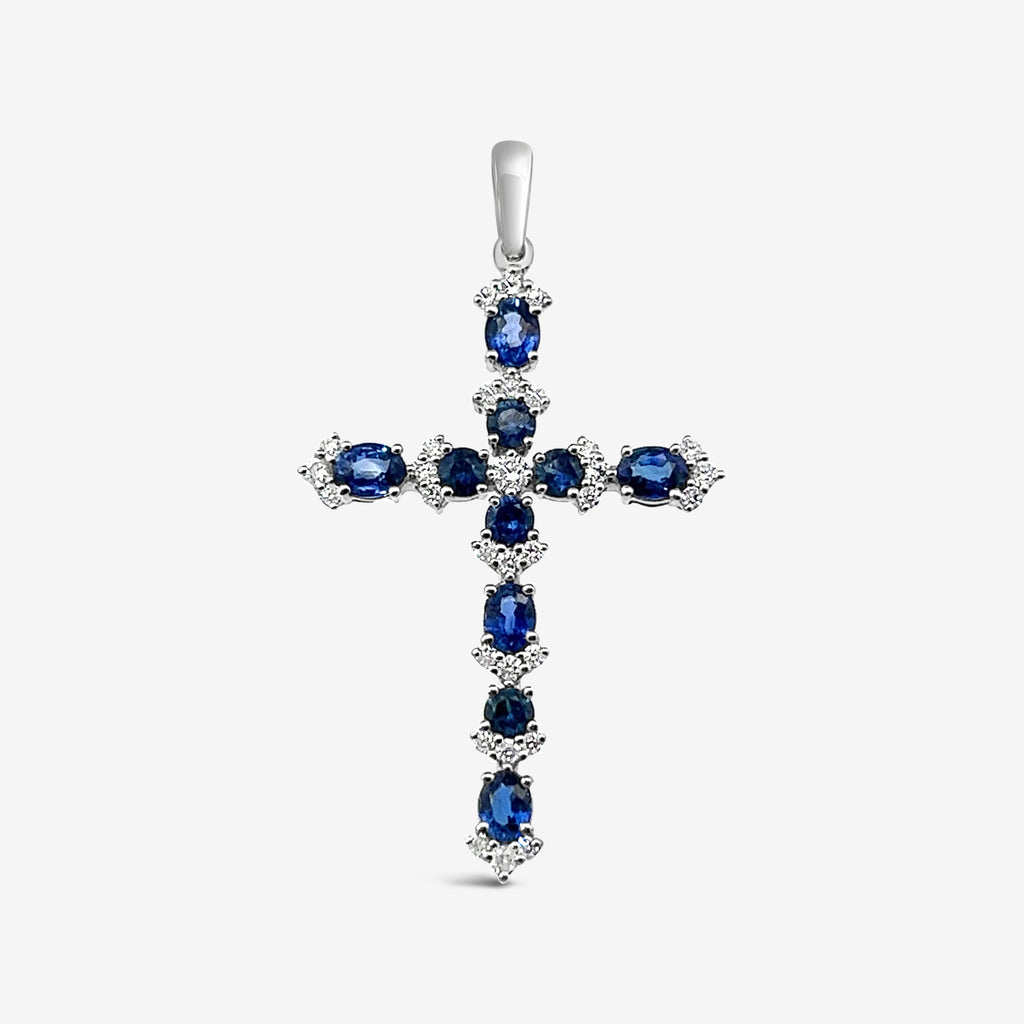 Diamond and sapphire cross necklace top