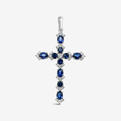 Large Blue Sapphire & Diamond Cross Pendant