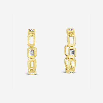 Open Link Baguette Diamond Earrings