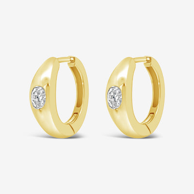 Oval Solitaire Huggie Earrings