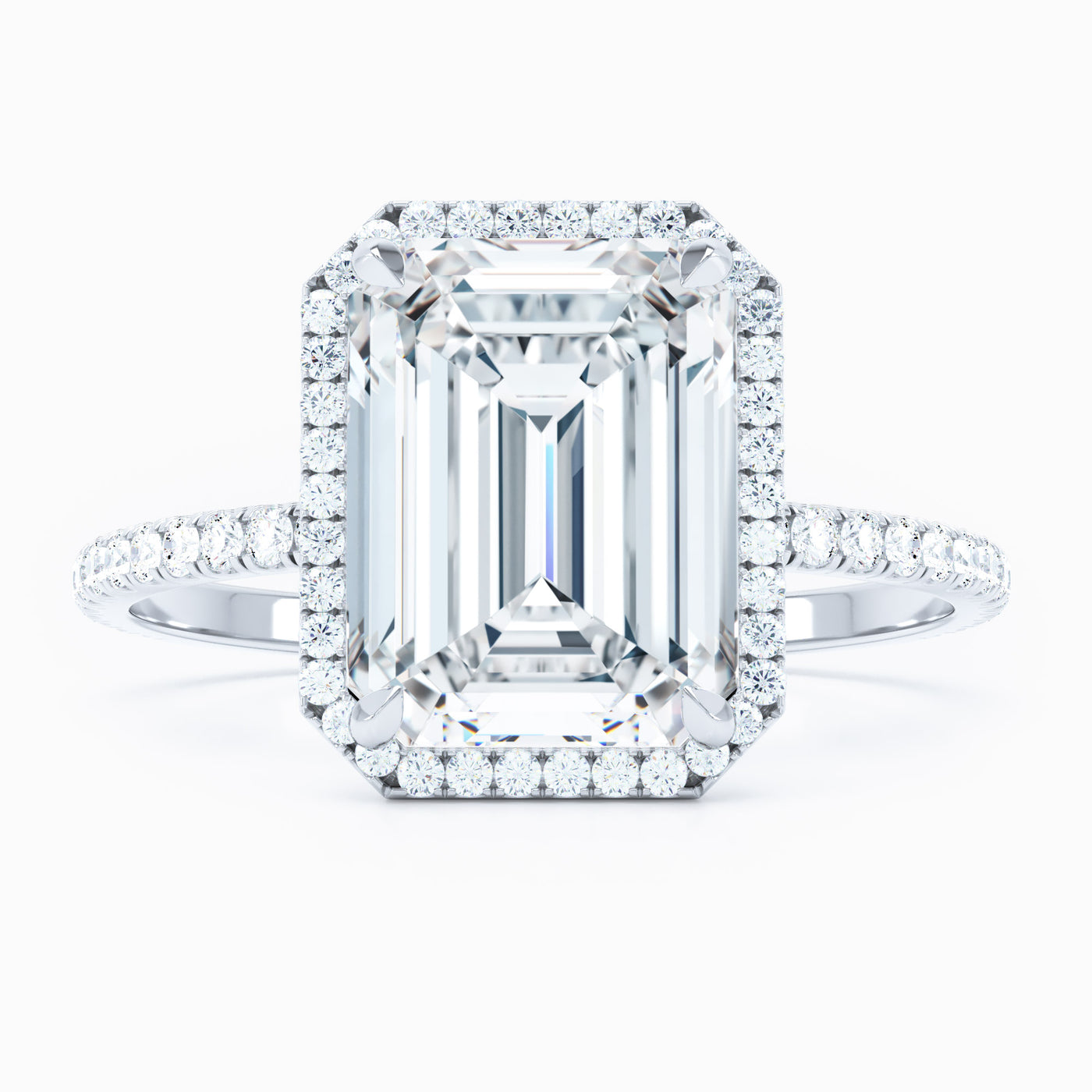 Delicate Halo Emerald Cut Engagement Ring