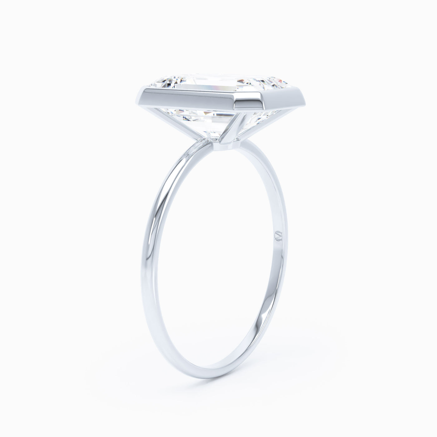 Bezel Set North South Emerald Cut Engagement Ring