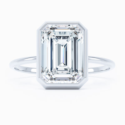 Bezel Set North South Emerald Cut Engagement Ring