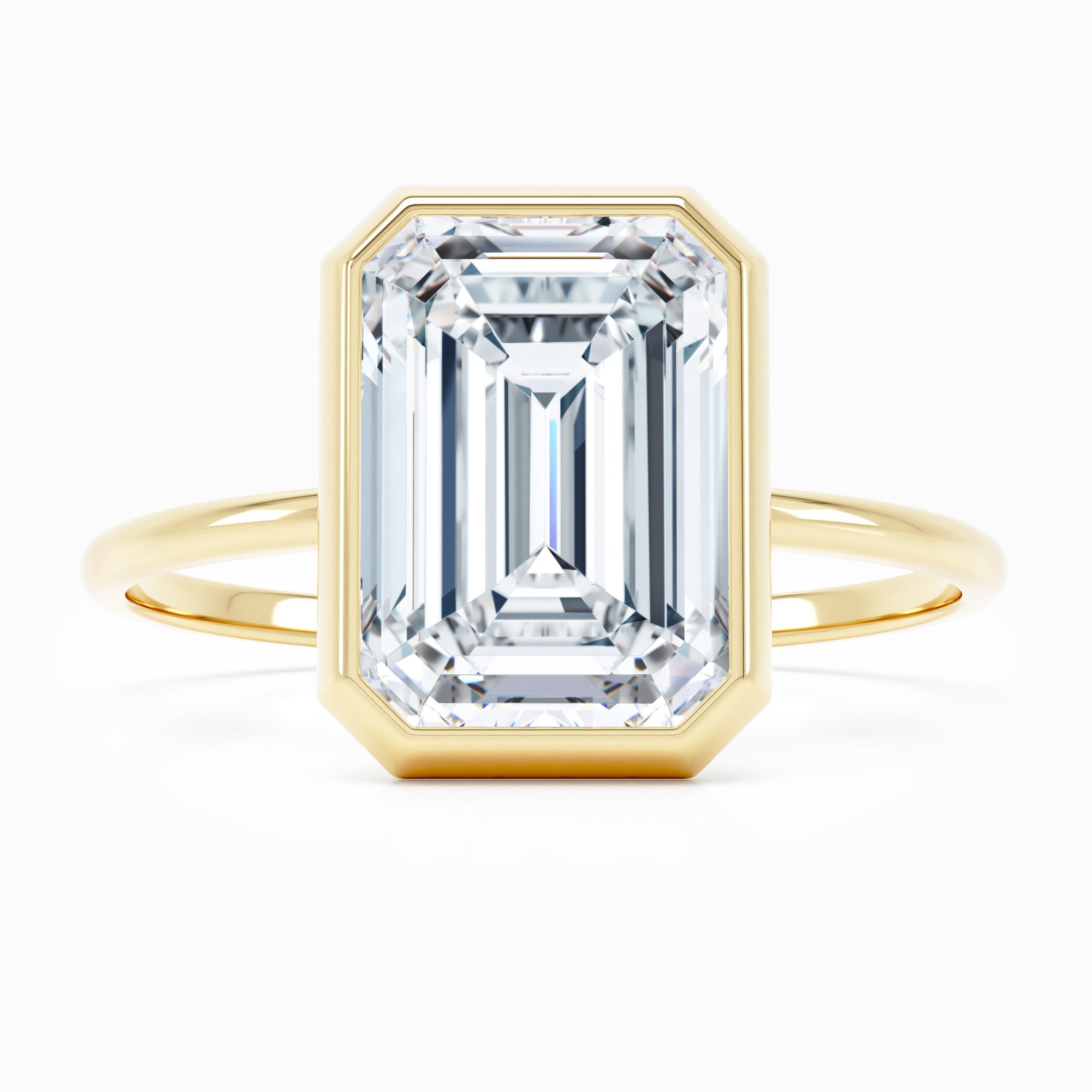 Bezel Set North South Emerald Cut Engagement Ring