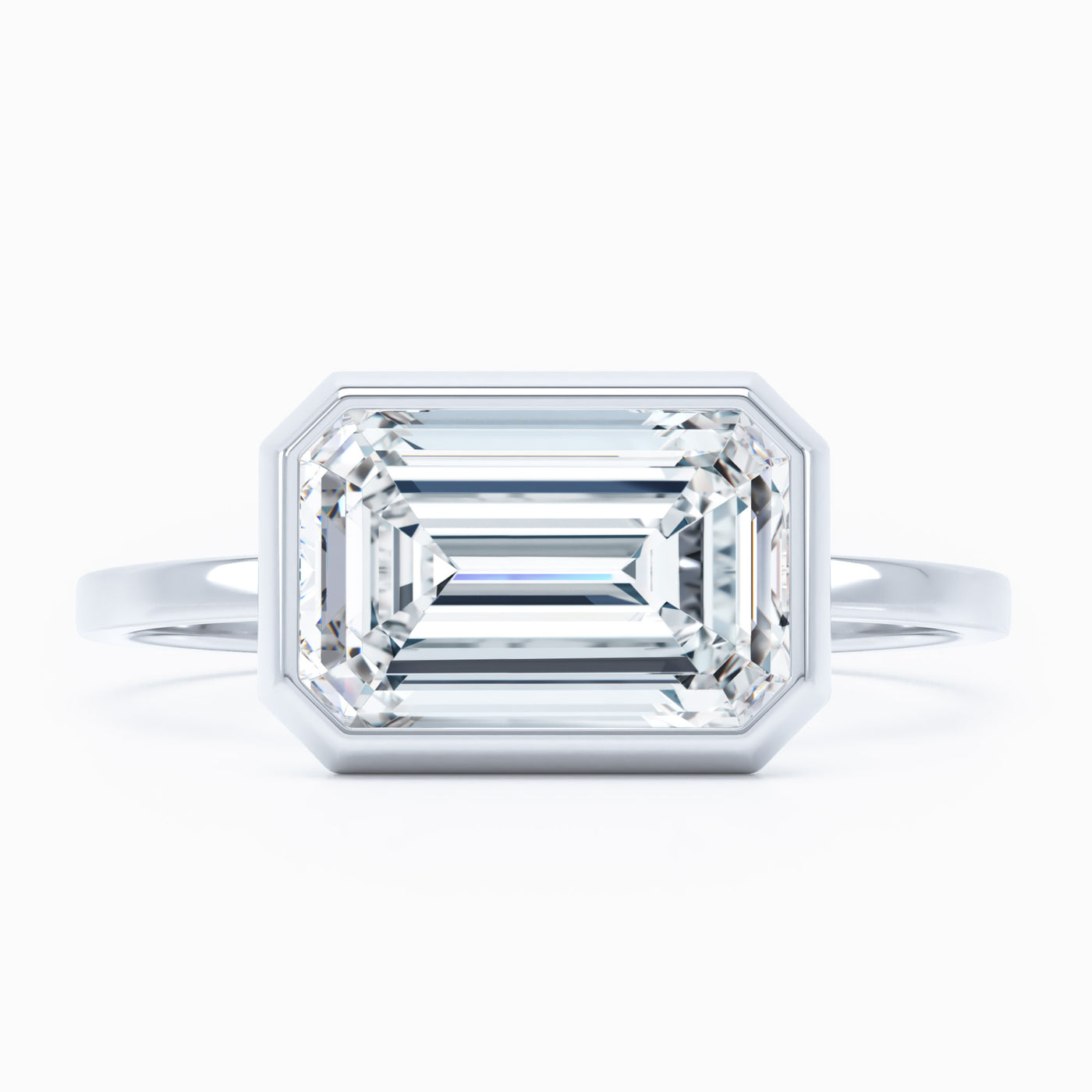 Bezel Set East West Emerald Cut Engagement Ring