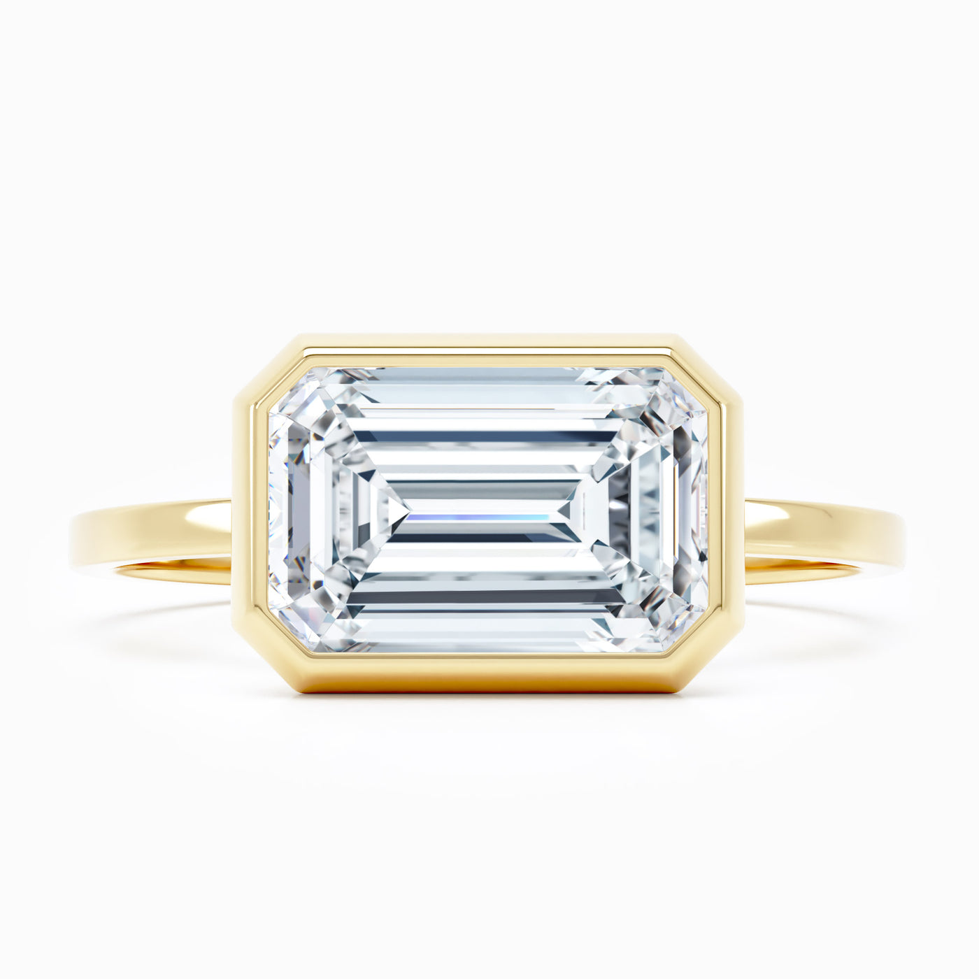 Bezel Set East West Emerald Cut Engagement Ring