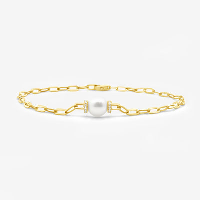 Single Pearl & Paperclip Bracelet