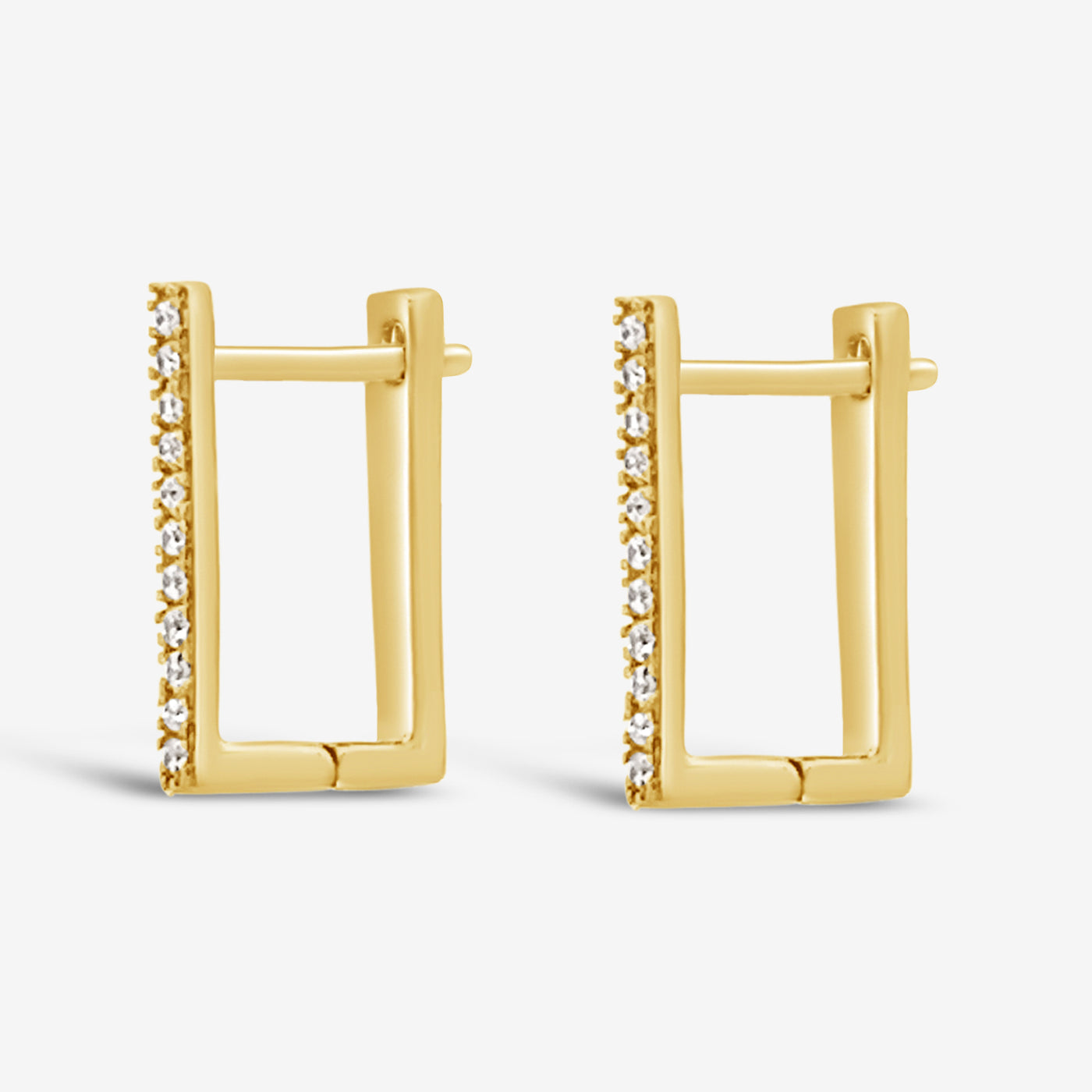 Square Profile Diamond  U-Hoop Earrings