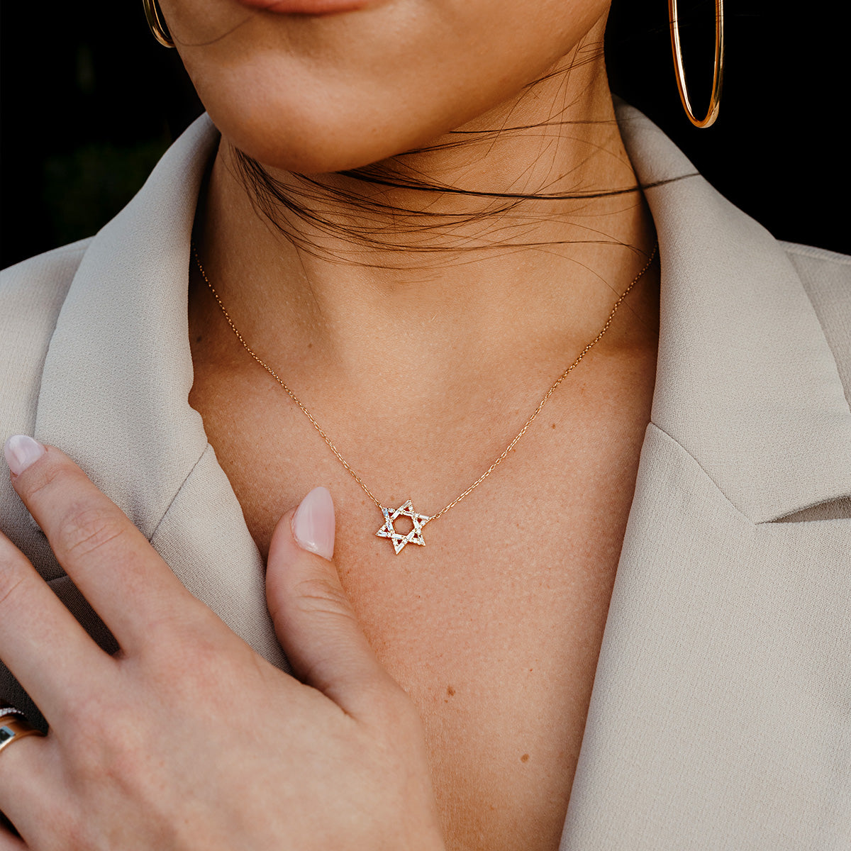 0.20CT Baguette & Round Star of David Necklace