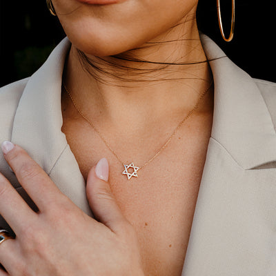 0.20CT Baguette & Round Star of David Necklace
